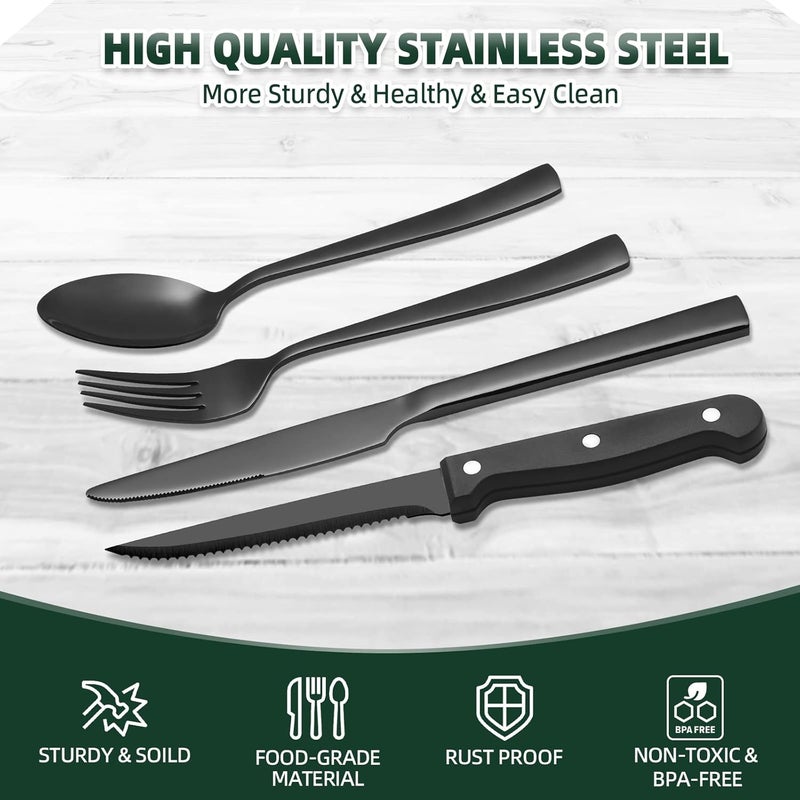 CEKEE 72-Piece Stainless Steel Black Silverware Set - Flatware Kitchen Utensils Set, Cutlery Set for Home & Restaurant, Premium Knife Fork Spoon Set with Steak Knives, Heavy Duty & Dishwasher Safe - Image 3