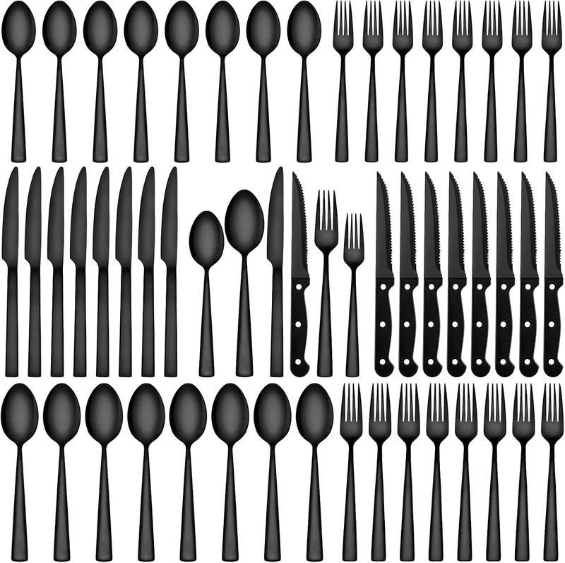 CEKEE 72-Piece Stainless Steel Black Silverware Set - Flatware Kitchen Utensils Set, Cutlery Set for Home & Restaurant, Premium Knife Fork Spoon Set with Steak Knives, Heavy Duty & Dishwasher Safe - Image 1