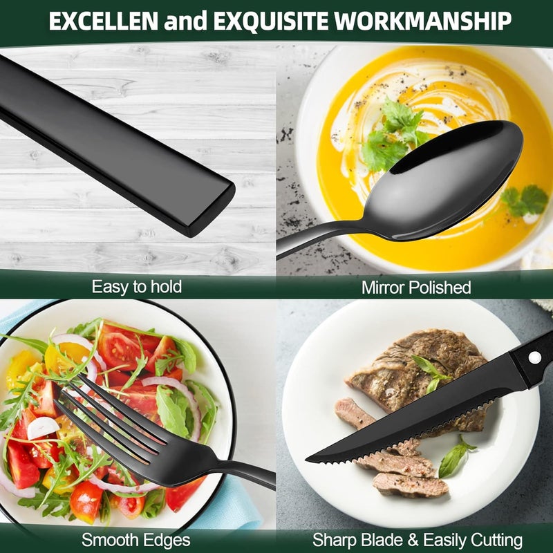 CEKEE 72-Piece Stainless Steel Black Silverware Set - Flatware Kitchen Utensils Set, Cutlery Set for Home & Restaurant, Premium Knife Fork Spoon Set with Steak Knives, Heavy Duty & Dishwasher Safe - Image 5