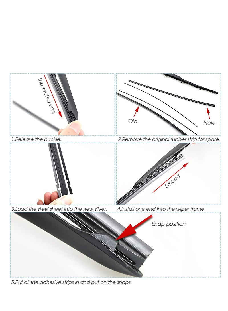 SYOSI 4 Pieces Windshield Wiper Blades Refills DIY Adjustable Car Windscreen Wiper Rubber Strips Frameless Window Boneless Insert Silicone Strips Auto Universal Accessories for Most Vehicles (26 Inches) - Image 5