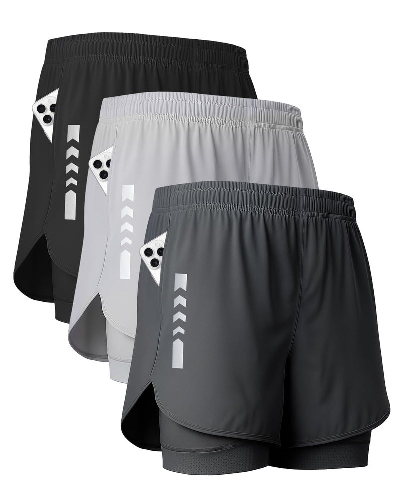 persimar Men's 2 in 1 Running Shorts 5 inch Gym Athletic Workout Shorts with Liner Quick Dry with Back Zipper Pockets - Image 1