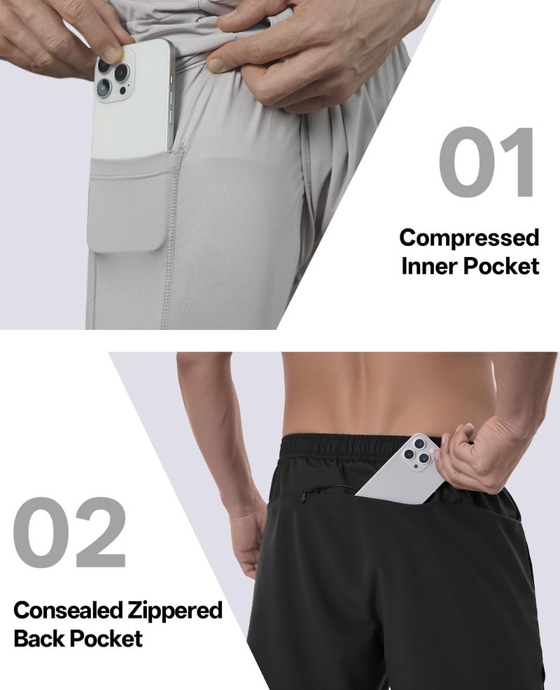 persimar Men's 2 in 1 Running Shorts 5 inch Gym Athletic Workout Shorts with Liner Quick Dry with Back Zipper Pockets - Image 3