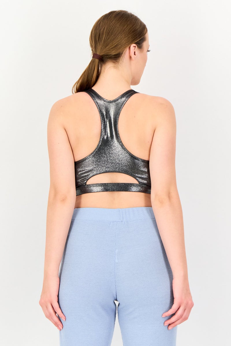 Nike Women Brand Logo Padded Sports Bra, Silver - Image 4