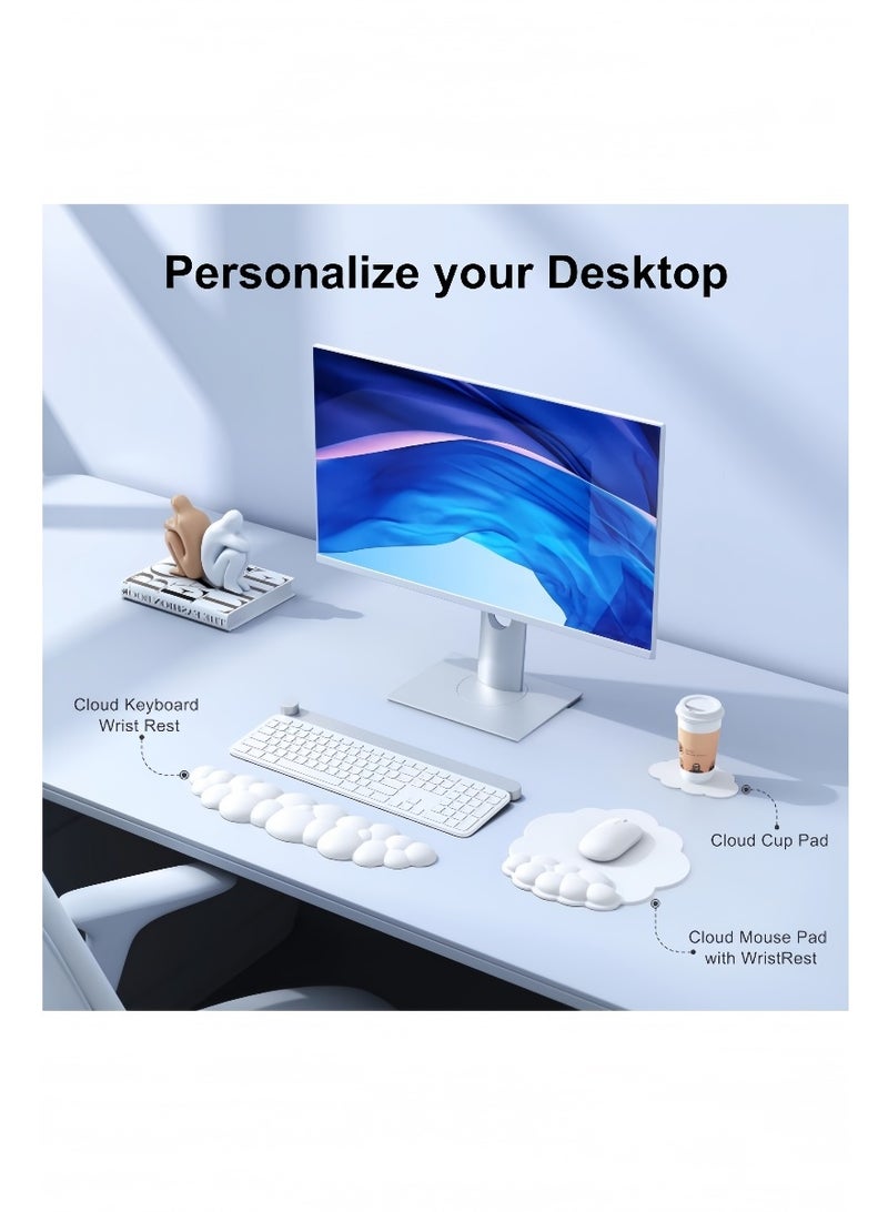 Kibee Ergonomic 3-in-1 Cloud Wrist Rest Set for Keyboard & Mouse, Soft Memory Foam, Non-Slip Base, Pain Relief Support for Students, Office & Gaming - Image 2