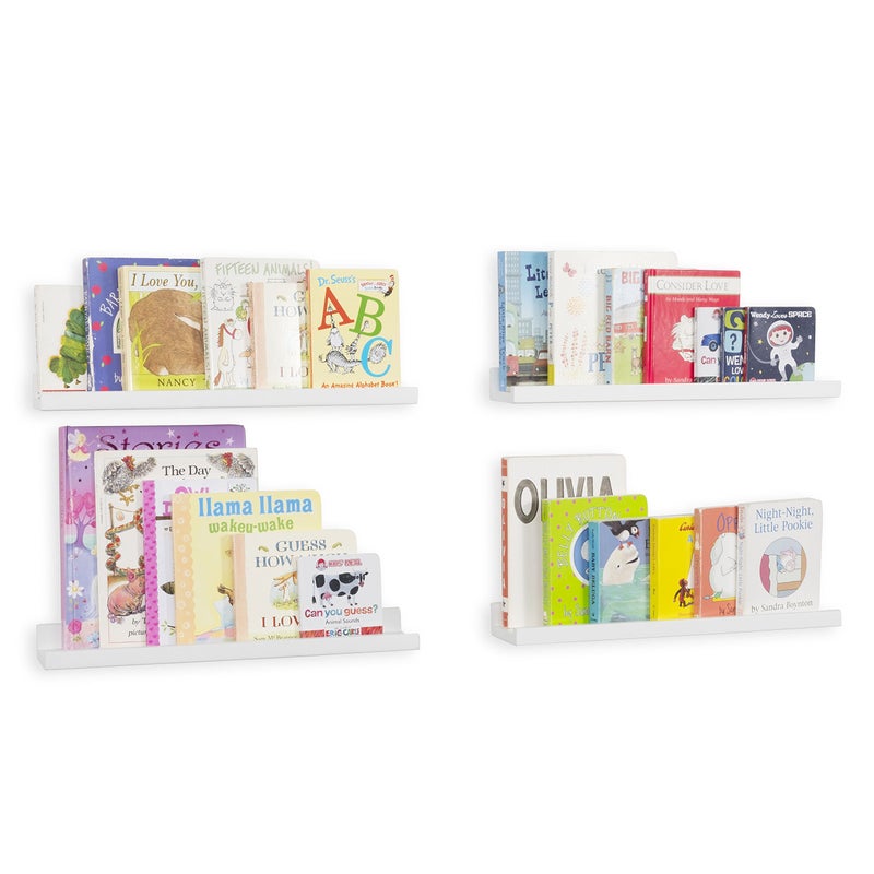 Wallniture Denver Wall Mounted Floating Shelves for Nursery Decor - Kid’s Room Bookshelf Display - Picture Ledge 17 Inch Set of 4 (White) - Image 1