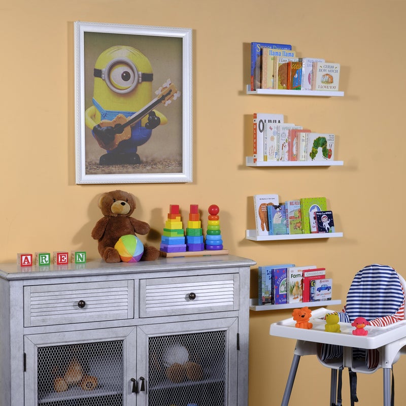 Wallniture Denver Wall Mounted Floating Shelves for Nursery Decor - Kid’s Room Bookshelf Display - Picture Ledge 17 Inch Set of 4 (White) - Image 2