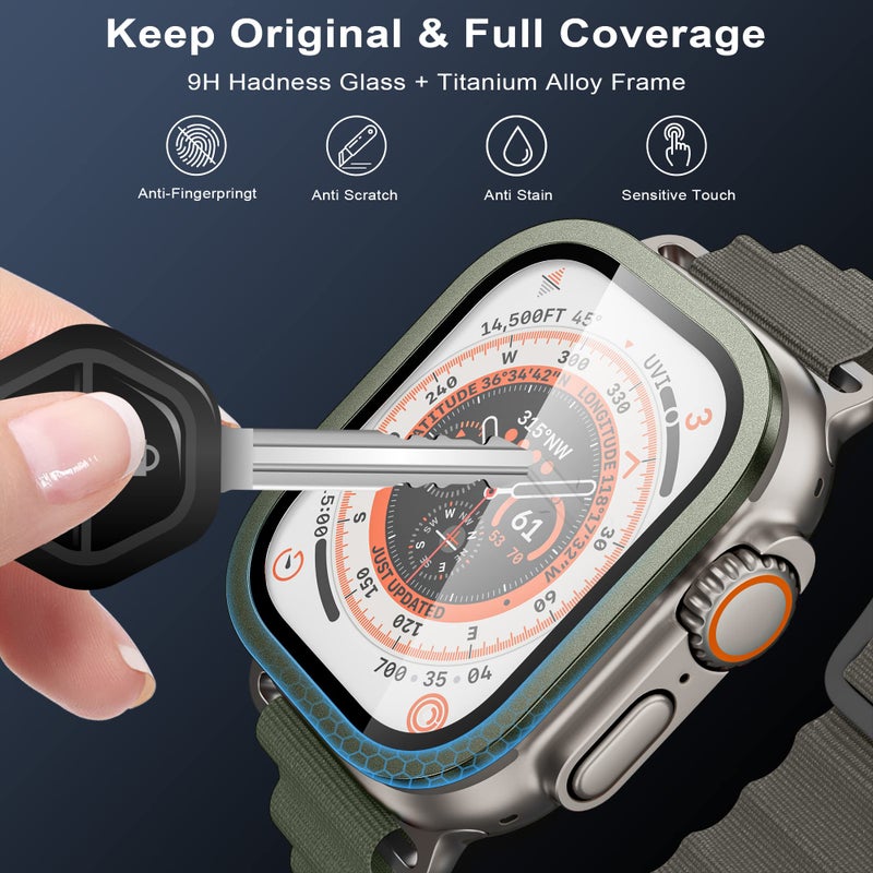 WSKEN for Apple Watch Ultra 3/Ultra 2/Ultra Screen Protector 49mm,9H Tempered Glass + Titanium Alloy Frame, [Keep Original] [Touch Sensitive] Lightweight Protective Glass Film for iwatch Ultra 3/2/1 - Image 2
