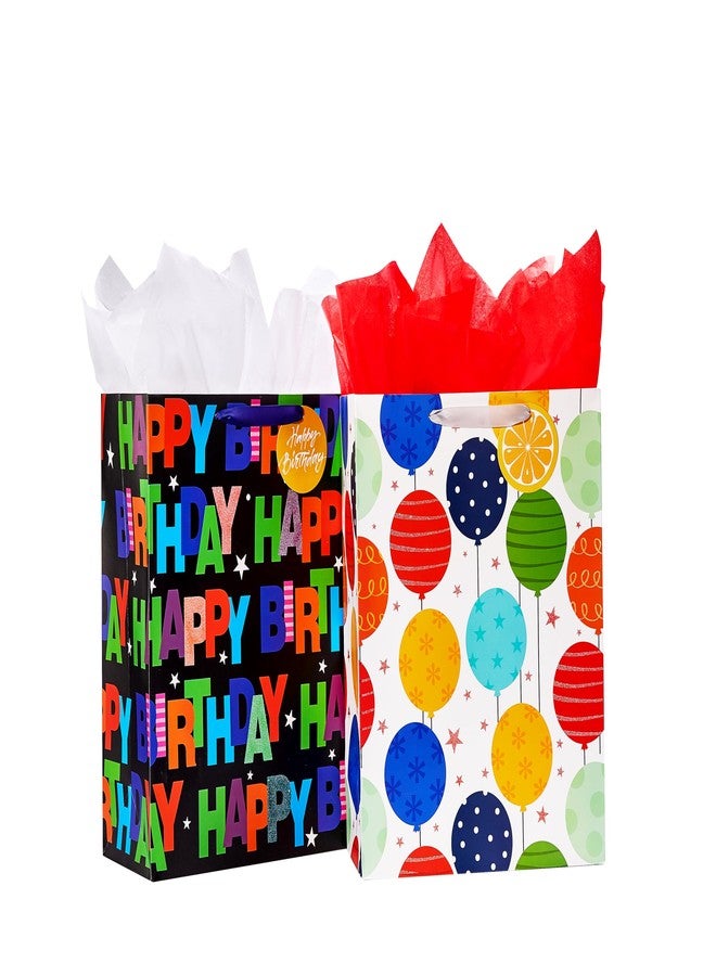 Bobobag 2 Pack 16.5" Large Gift Bag with Tissue Paper for Happy Birthday (Balloons) - Image 1