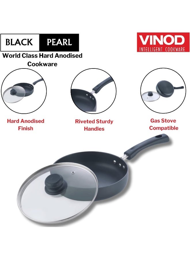 Vinod Black Pearl Hard Anodised Deep Frypan with Glass Lid - Image 3