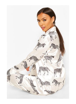Zebra Print Satin 5 PC Nightwear Set