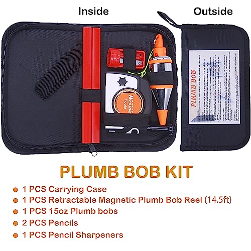 HCCMLOVE Plumb Bobs Magnetic - 15 oz(425g) Plumb Rite With 14.5 ft(4.5m) String,Sharpener,2 Pencils,Carrying Case,Line Reel Used in Construction Can Automatically Stretch the Line,Quickly Stabilize the Plumbob - Image 2