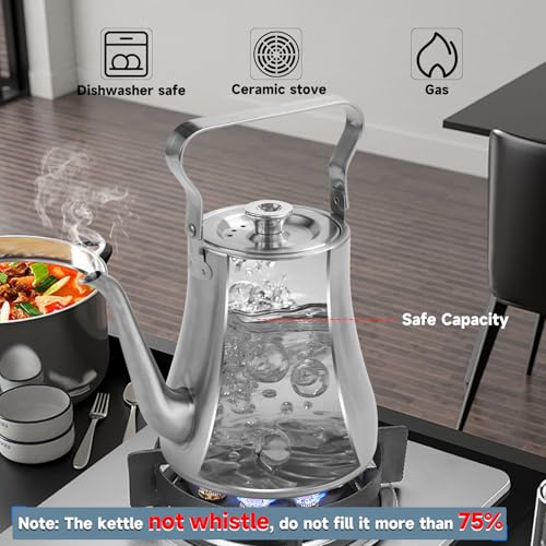 GURUDAR 68OZ/2000ML Stainless Steel Teapot with Removable Infuser, Stovetop & Dishwasher Safe Tea Maker Water Kettle for Loose Leaf & Tea Bags - Image 4