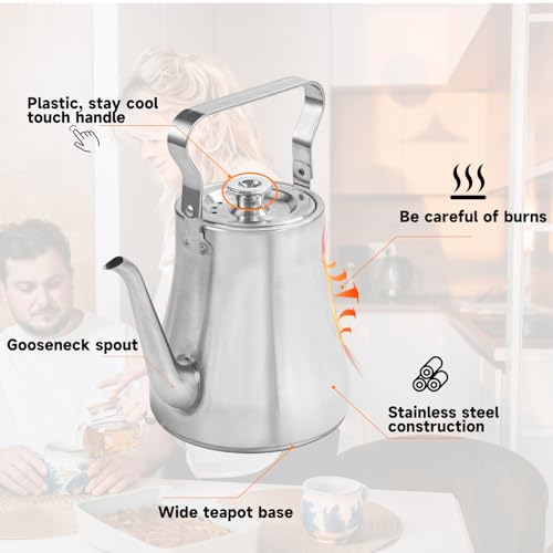 GURUDAR 68OZ/2000ML Stainless Steel Teapot with Removable Infuser, Stovetop & Dishwasher Safe Tea Maker Water Kettle for Loose Leaf & Tea Bags - Image 5