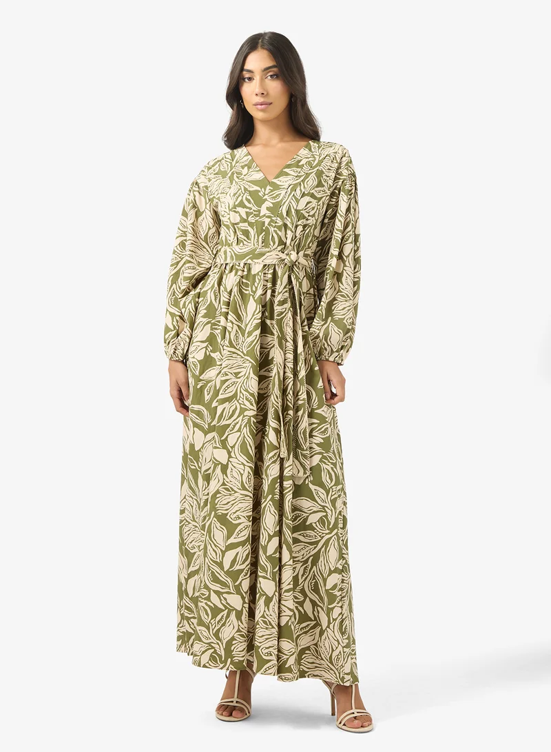 Floral Printed V-neck Maxi Dress