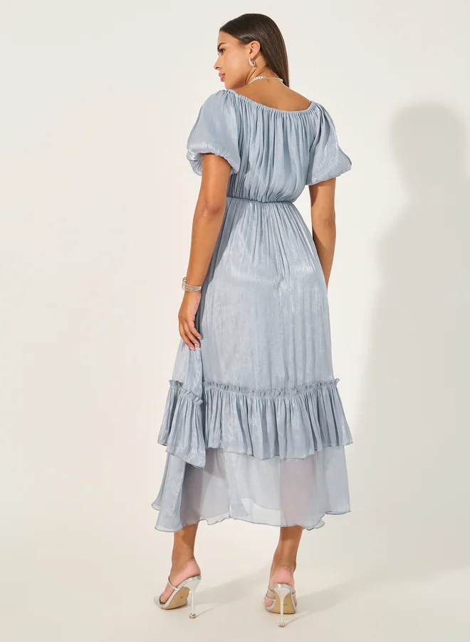 Styli Shimmer Ruffle Midi Dress