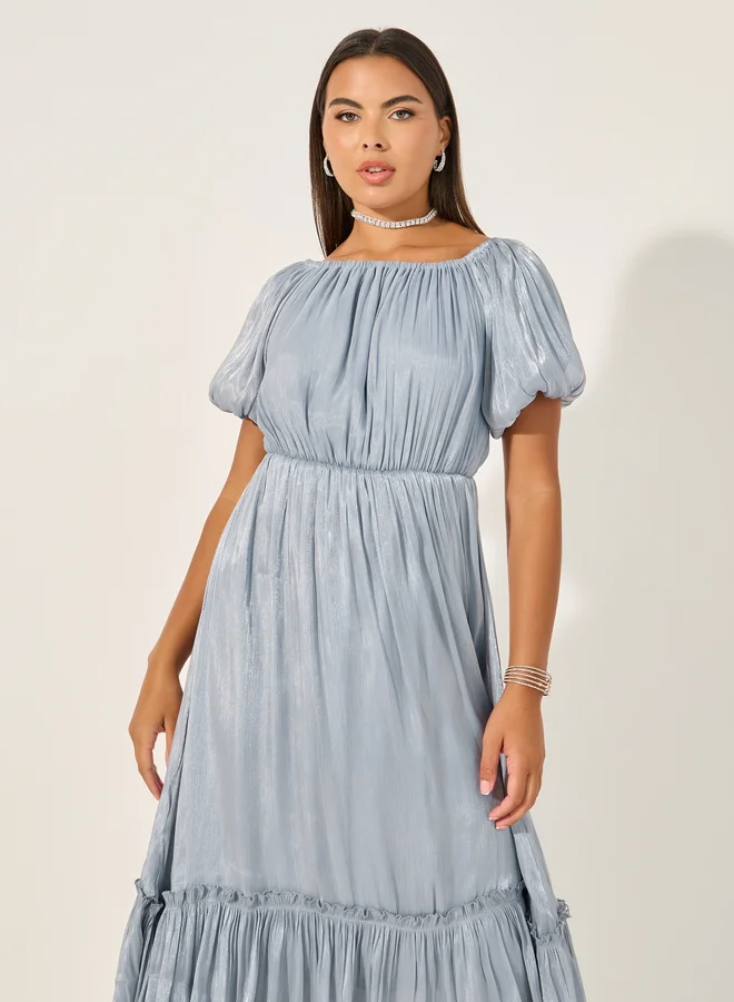Styli Shimmer Ruffle Midi Dress