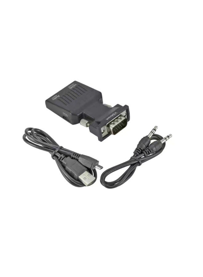 1080P Audio and Video Synchronization VGA Male To HDMI Female Video Adapter With Audio Cable Jack Black - Image 1