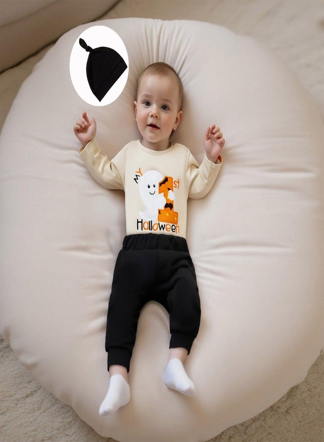 Thorn Tree Baby Girl Boy Halloween Outfit My 1st Halloween Ghost Romper Long Pants Knit Hat Newborn Infant Fall Clothes (Black, 3-6 Months) - Image 2
