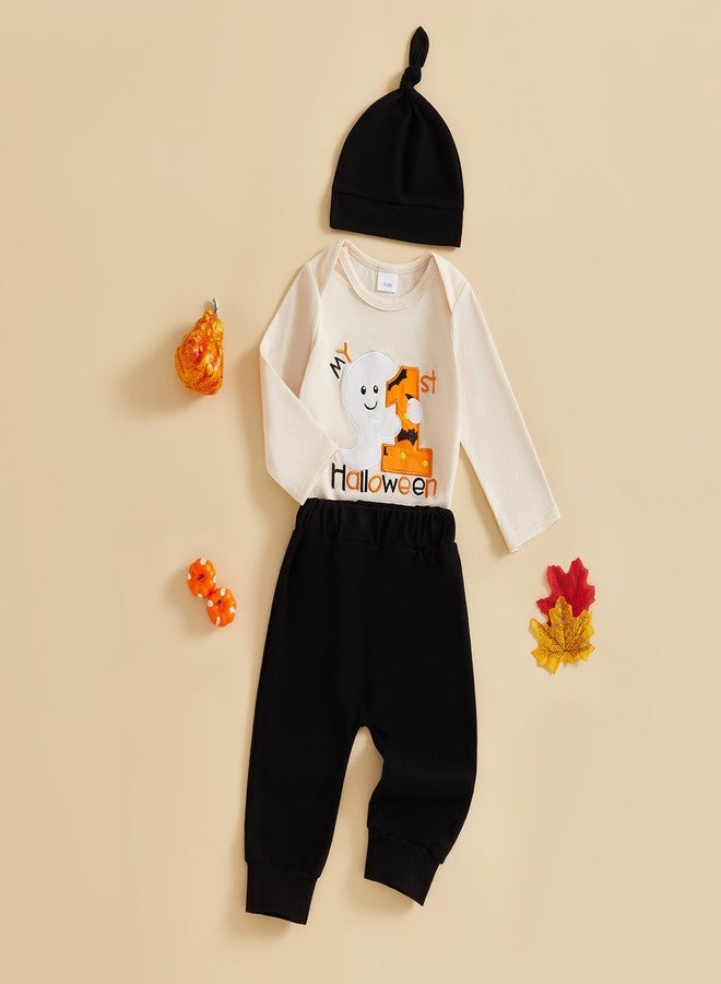 Thorn Tree Baby Girl Boy Halloween Outfit My 1st Halloween Ghost Romper Long Pants Knit Hat Newborn Infant Fall Clothes (Black, 3-6 Months) - Image 3