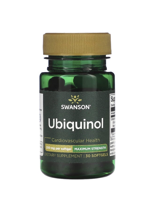 Swanson, Ubiquinol, Maximum Strength, 200 mg, 30 Softgels - Image 1