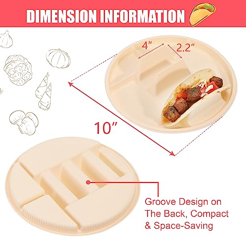 LUVCOSY Large Disposable Taco Plates with Room for Sides, Biodegradable Cornstarch, Fits 6-8 Inch Soft or Hard Tortillas, Perfect for Taco Tuesdays, Party, Night, Bar, and Fiesta, Microwave Safe – 40 Pack - Image 4