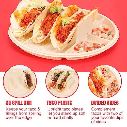 LUVCOSY Large Disposable Taco Plates with Room for Sides, Biodegradable Cornstarch, Fits 6-8 Inch Soft or Hard Tortillas, Perfect for Taco Tuesdays, Party, Night, Bar, and Fiesta, Microwave Safe – 40 Pack - Image 2