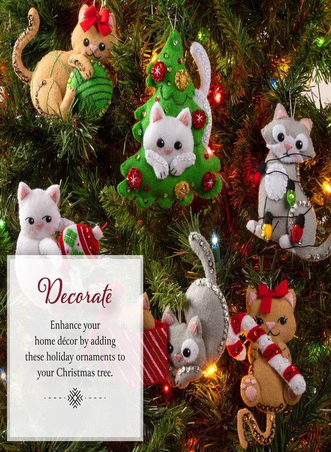 Bucilla Felt Applique 6 Piece Ornament Making Kit, Frisky Kitties, Perfect for Holiday DIY Arts and Crafts, 89643E - Image 4