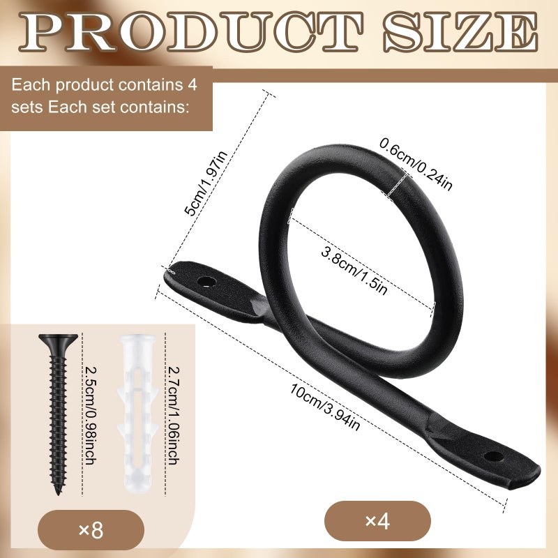 Yookeer 4 Pcs Curtain Rod Brackets Black Hand Forged Metal Curtain Rod Wall Holder Hanger Rustic Closet Support with Screws for 1.5in Diameter Rods Ceiling Wall Hook Drawer - Image 3