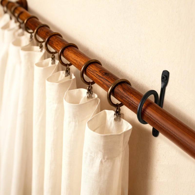 Yookeer 4 Pcs Curtain Rod Brackets Black Hand Forged Metal Curtain Rod Wall Holder Hanger Rustic Closet Support with Screws for 1.5in Diameter Rods Ceiling Wall Hook Drawer - Image 2