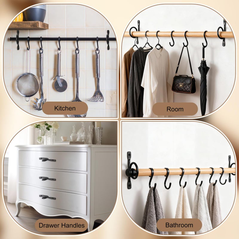Yookeer 4 Pcs Curtain Rod Brackets Black Hand Forged Metal Curtain Rod Wall Holder Hanger Rustic Closet Support with Screws for 1.5in Diameter Rods Ceiling Wall Hook Drawer - Image 5