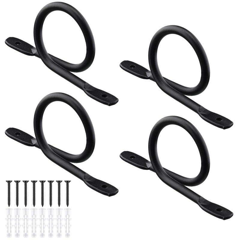 Yookeer 4 Pcs Curtain Rod Brackets Black Hand Forged Metal Curtain Rod Wall Holder Hanger Rustic Closet Support with Screws for 1.5in Diameter Rods Ceiling Wall Hook Drawer - Image 1