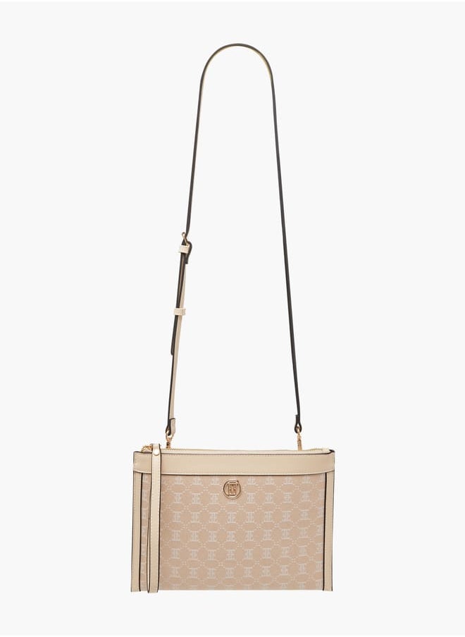 ELLE Women Monogram Textured Crossbody Bag with Adjustable Strap  - Image 2