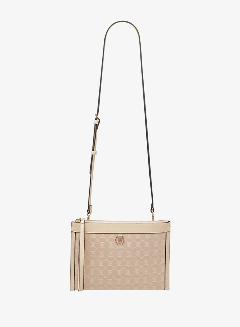 ELLE Women Monogram Textured Crossbody Bag with Adjustable Strap