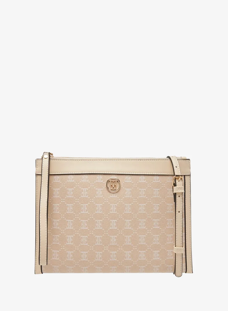 ELLE Women Monogram Textured Crossbody Bag with Adjustable Strap