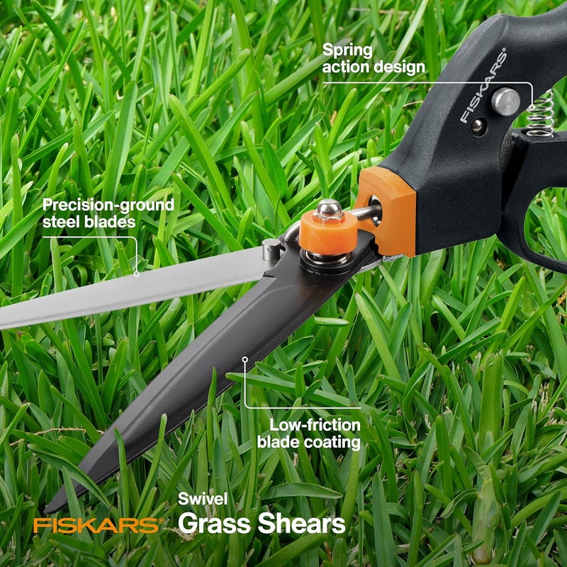 Fiskars Garden Swivel Grass Shears, Rotating Blades for Precise Lawn Edging, Spring-Action Handle, 5", Black/Orange - Image 2