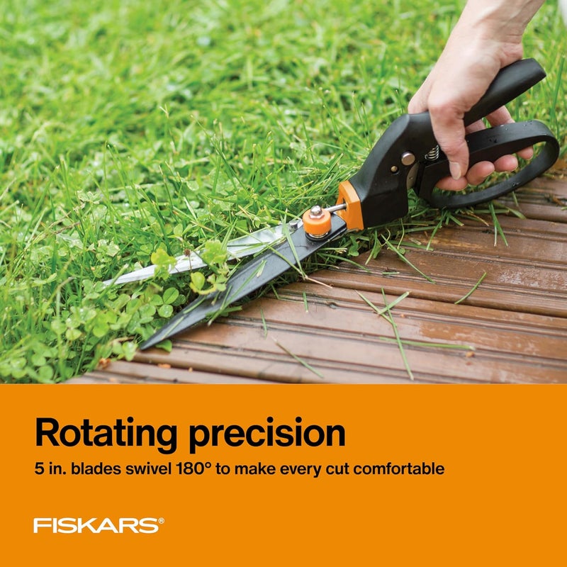 Fiskars Garden Swivel Grass Shears, Rotating Blades for Precise Lawn Edging, Spring-Action Handle, 5", Black/Orange - Image 3