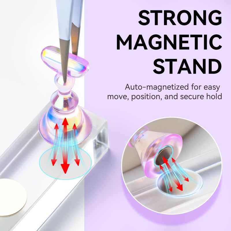Makartt Holographic Nail Stand for Press-On Nails DIY, Magnetic Holder, 1 Flower & 2 Long Bases, Press-on Stand for Gel Curing, Beginners Practice Skills, Nail Tech & Content Creators Display Nails - Image 3