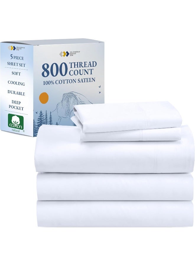 California Design Den California Design Den - Split King Sheets Sets for Adjustable Bed, Buttery Soft 800 Thread Count, 100% Cotton Set Beats Fake Egyptian Claims, 5 Piece Set with 2 Twin XL Fitted Sheets (Bright White) - Image 1
