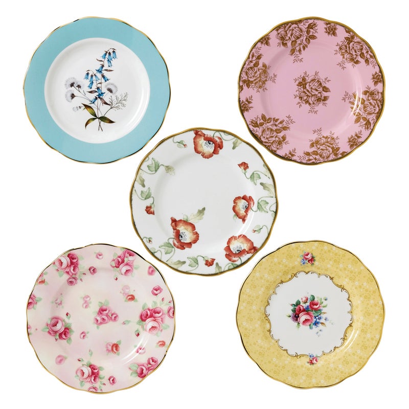 ROYAL ALBERT Royal Albert 100 Years 1950-1990 Plate Set  Mixed Patterns  5-Piece 