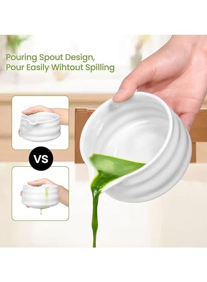 Satinior 4pcs Matcha Set Matcha Whisk Kit Included Matcha Bowl, Bamboo Whisk,Ceramic Whisk Holder,Scoop,Traditional Matcha Tool Set for Matcha Tea Ceremony (White) - Image 3