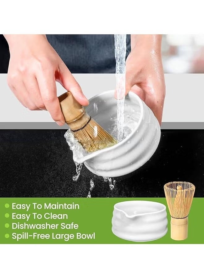 Satinior 4pcs Matcha Set Matcha Whisk Kit Included Matcha Bowl, Bamboo Whisk,Ceramic Whisk Holder,Scoop,Traditional Matcha Tool Set for Matcha Tea Ceremony (White) - Image 4