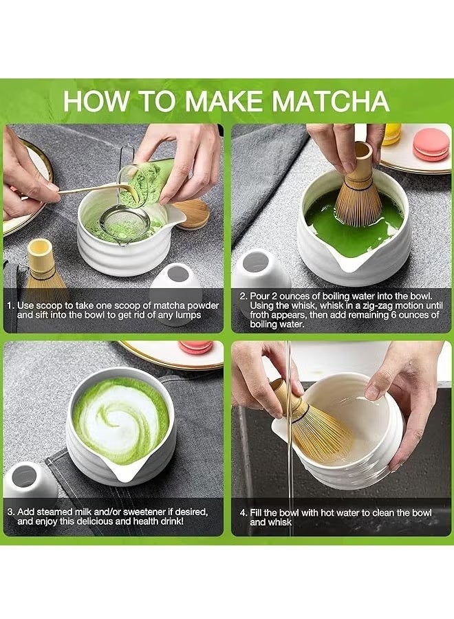 Satinior 4pcs Matcha Set Matcha Whisk Kit Included Matcha Bowl, Bamboo Whisk,Ceramic Whisk Holder,Scoop,Traditional Matcha Tool Set for Matcha Tea Ceremony (White) - Image 2