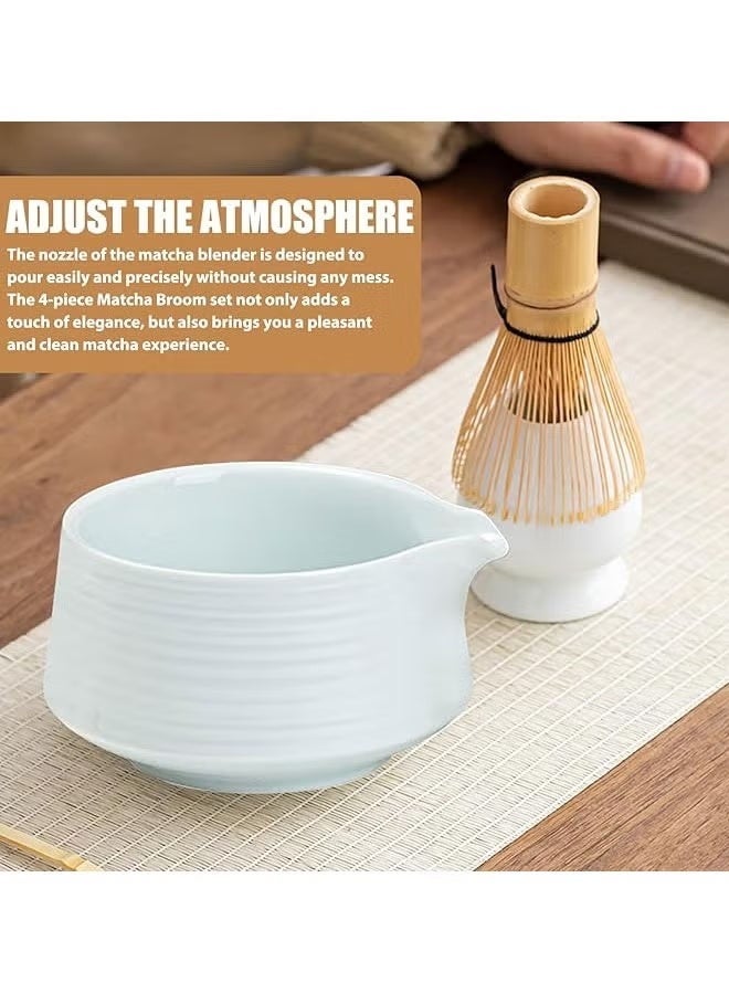 Satinior 4pcs Matcha Set Matcha Whisk Kit Included Matcha Bowl, Bamboo Whisk,Ceramic Whisk Holder,Scoop,Traditional Matcha Tool Set for Matcha Tea Ceremony (White) - Image 5