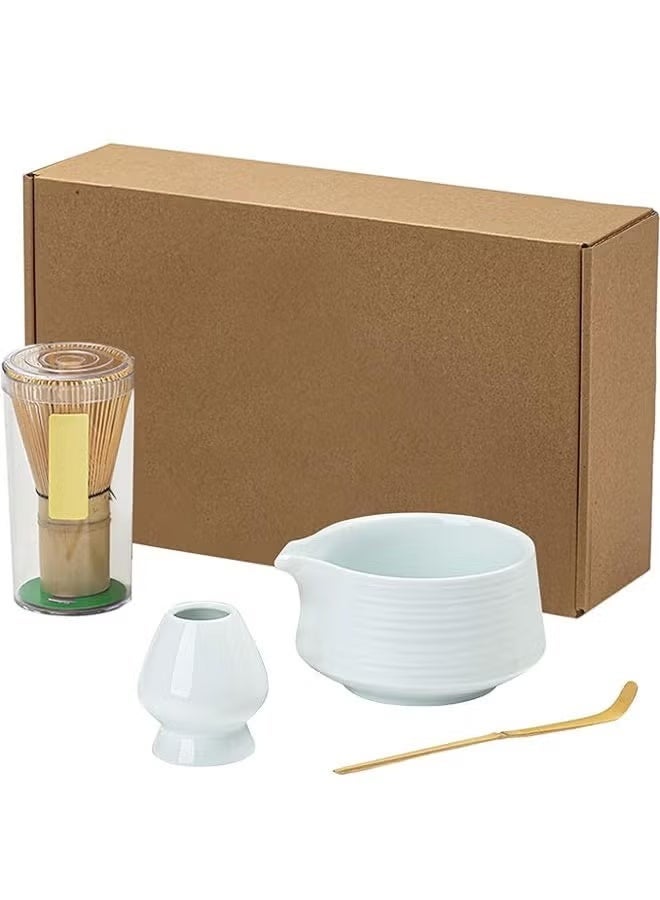 Satinior 4pcs Matcha Set Matcha Whisk Kit Included Matcha Bowl, Bamboo Whisk,Ceramic Whisk Holder,Scoop,Traditional Matcha Tool Set for Matcha Tea Ceremony (White) - Image 1