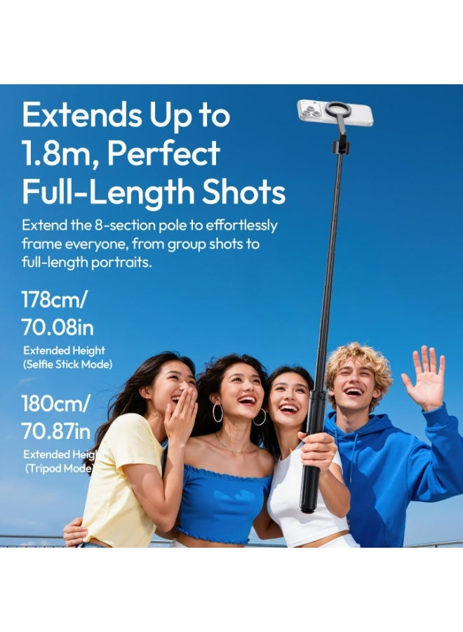 ULANZI Magnetic Phone Tripod-71'' Auto Open Selfie Stick Features Lift to Fold, Extendable Selfie Stick w Remote Cell Phone Tripod Stand for Live Recording Vlog for iPhone 17 16 15 14 Series Black - Image 5