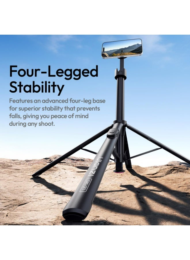 ULANZI Magnetic Phone Tripod-71'' Auto Open Selfie Stick Features Lift to Fold, Extendable Selfie Stick w Remote Cell Phone Tripod Stand for Live Recording Vlog for iPhone 17 16 15 14 Series Black - Image 3