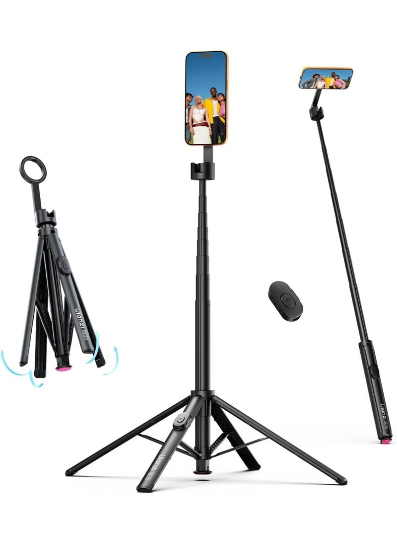 ULANZI Magnetic Phone Tripod-71'' Auto Open Selfie Stick Features Lift to Fold, Extendable Selfie Stick w Remote Cell Phone Tripod Stand for Live Recording Vlog for iPhone 17 16 15 14 Series Black - Image 1