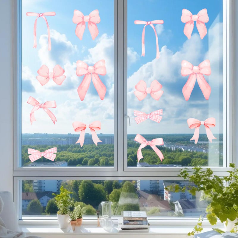 loghohu 8Sheets 56Pcs Wall Decals for Girls Bedroom Bow Wallpaper Pink Bow Wall Stickers Light Pink Bow Knot Wall Decals Room Mural Stickers for Nursery Girls Party Home Bedroom TV Background Decor - Image 5