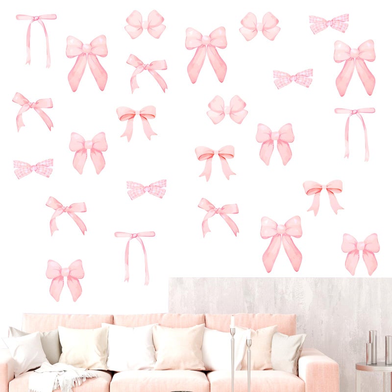 loghohu 8Sheets 56Pcs Wall Decals for Girls Bedroom Bow Wallpaper Pink Bow Wall Stickers Light Pink Bow Knot Wall Decals Room Mural Stickers for Nursery Girls Party Home Bedroom TV Background Decor - Image 1