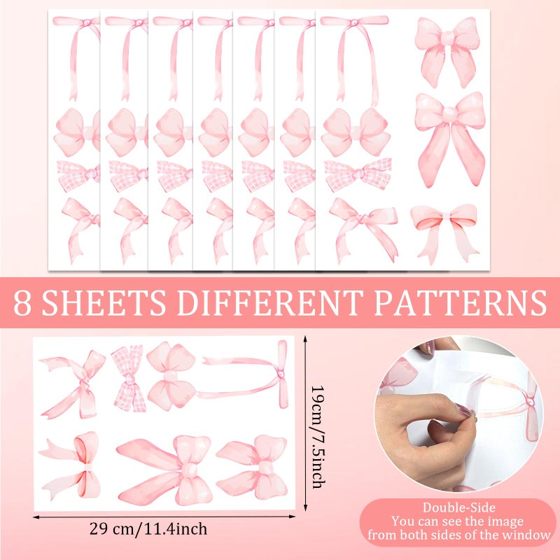 loghohu 8Sheets 56Pcs Wall Decals for Girls Bedroom Bow Wallpaper Pink Bow Wall Stickers Light Pink Bow Knot Wall Decals Room Mural Stickers for Nursery Girls Party Home Bedroom TV Background Decor - Image 2